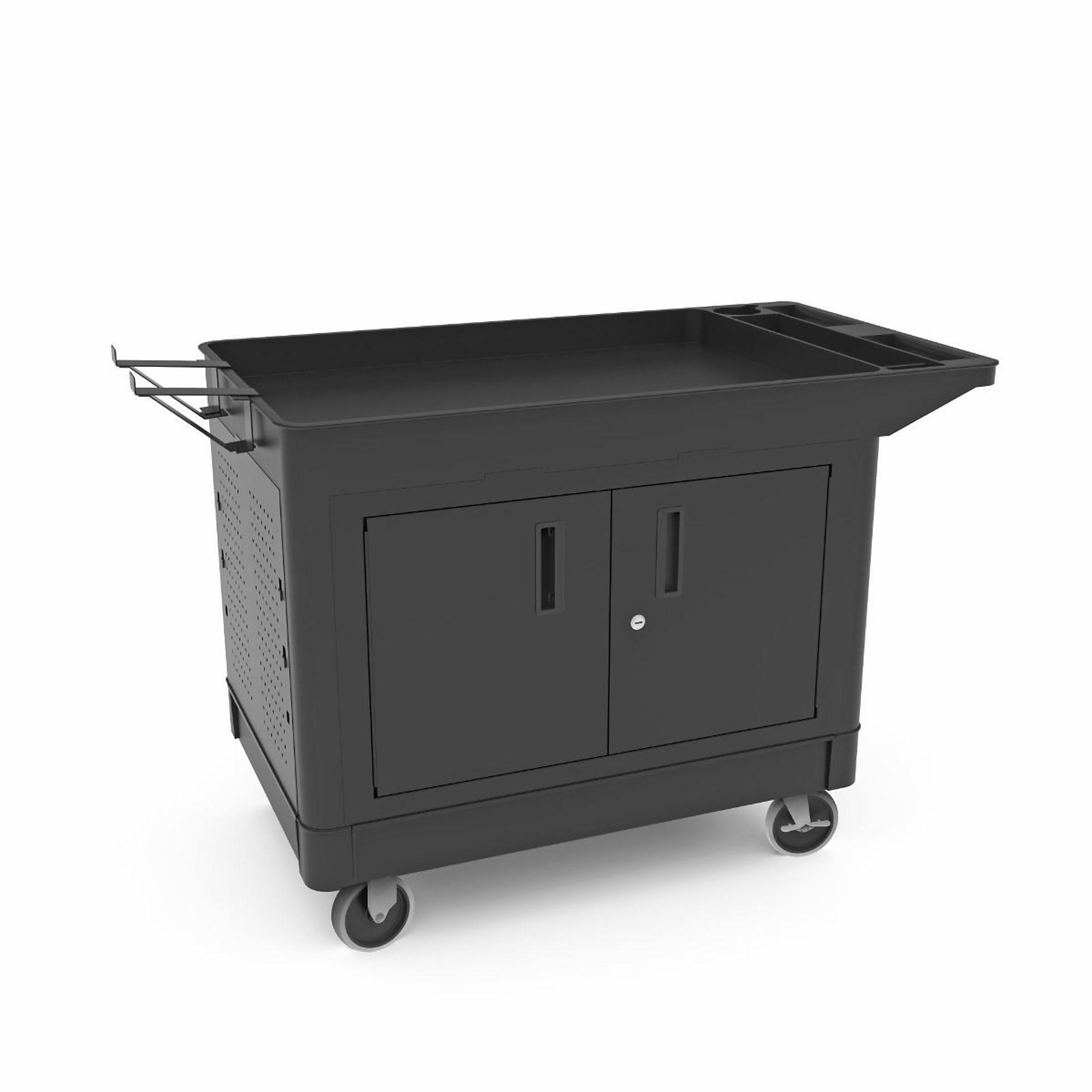 Luxor, Industrial Work Cart w/ Locking Cabinet, Color Black, Material Polyethylene, Shelves (qty.) 2, Model# XLC11C1